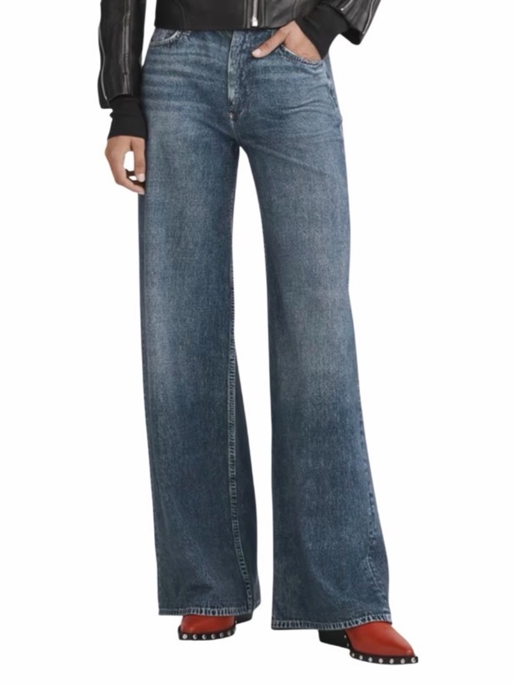 rag & bone Miramar Sofie Cotton-Terry Wide-Leg Jeans Size 30 Lightweight Soft